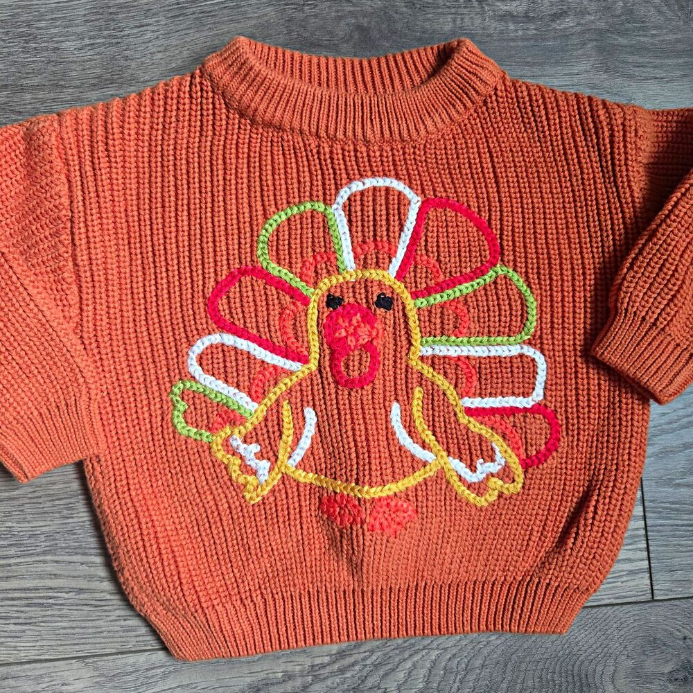 Baby Infant Turkey Sweater Orange Knit Thanksgiving Fall Pullover Size 59 0-3M